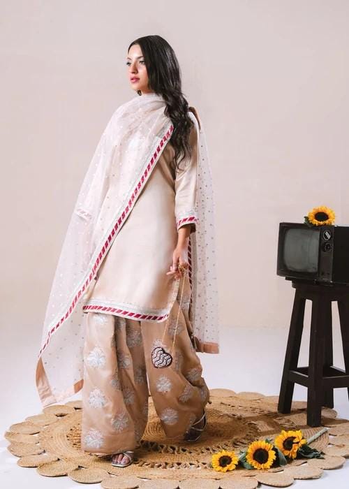 Charmeuse / Shamooz Silk Kurta Farshi Shalwar Set