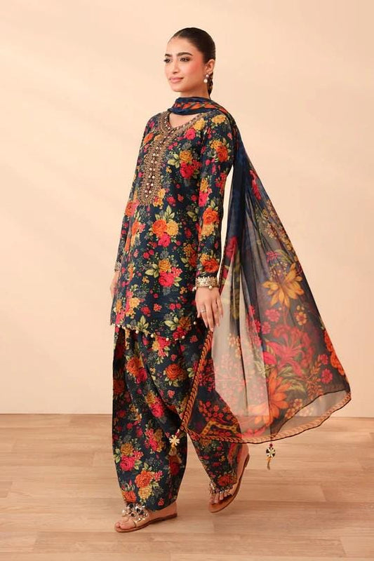 Maria.B - 3 Piece Embroidered Lawn Suit Farshi Shalwar - Chiffon Dupatta