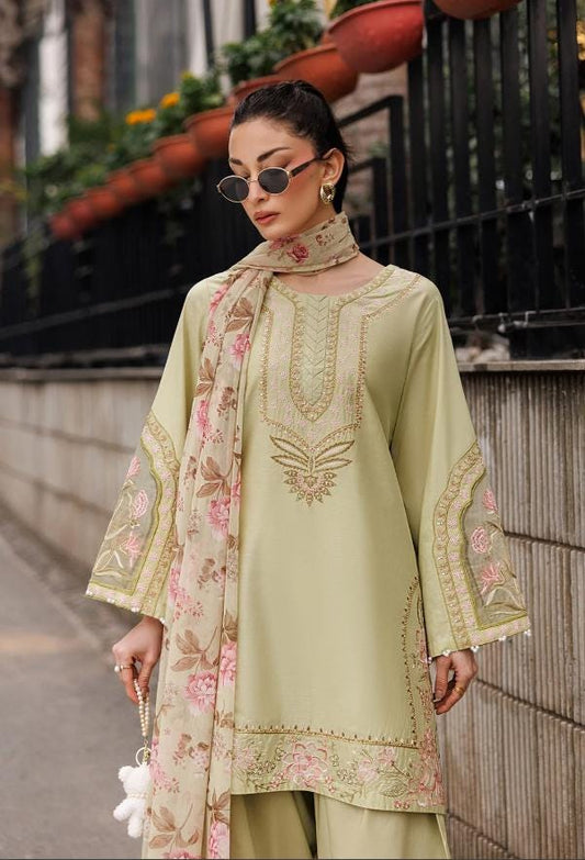 Embroidered Farshi Shalwar Lawn Suit - 3 Piece - Chiffon Dupatta