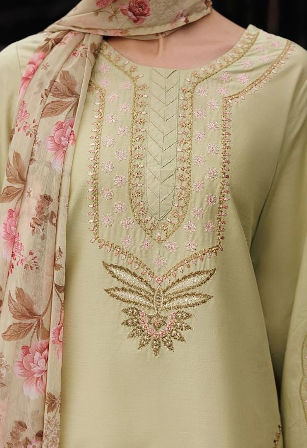 Embroidered Farshi Shalwar Lawn Suit - 3 Piece - Chiffon Dupatta