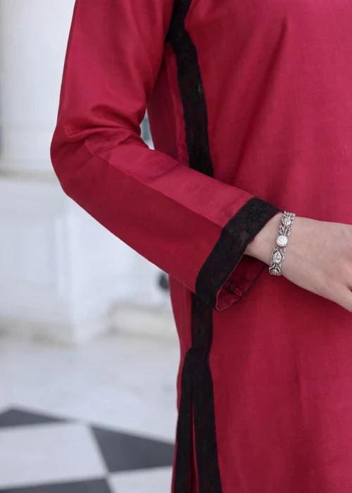 Embroidered Lawn Suit - Cardinal Red - 2 Piece