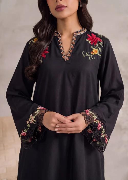 Embroidered Dhanak (Cotton) Kaftan Dress - 1 Piece