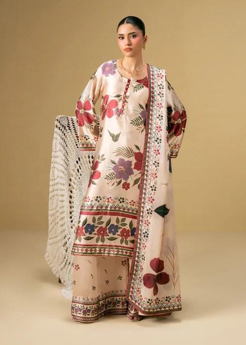 Printed Charmeuse Silk Palazzo 3 Piece Suit