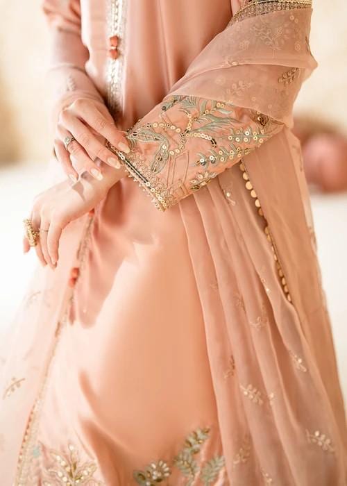 Embroidered Charmeuse Silk Sharara Suit - Pink