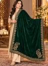 Embellished  Velvet Shawl / Dupatta - Dark Green