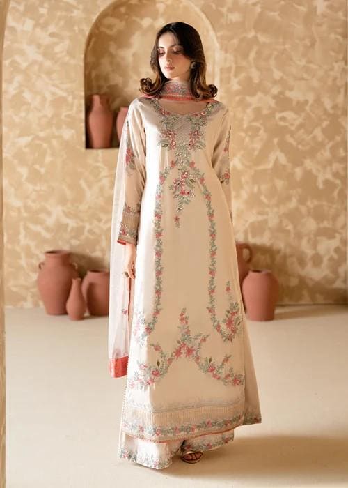 Embroidered Charmeuse Silk Palazzo 3 Piece Suit