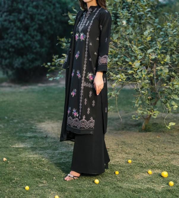 Embroidered Lawn Suit - 3 Piece - Chiffon Dupatta