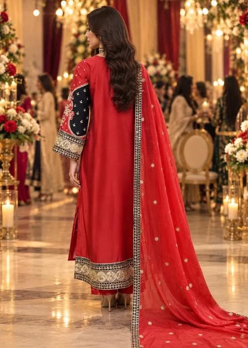 Embroidered Silk Charmeuse Kaftan Suit - 3 Piece