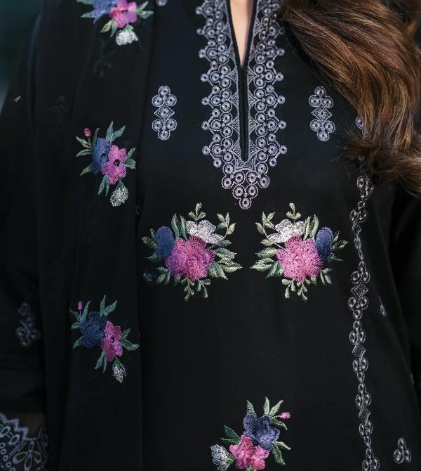 Embroidered Lawn Suit - 3 Piece - Chiffon Dupatta