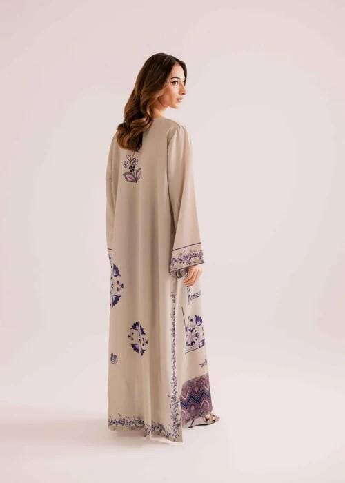 Printed Full Sleeves Silk Kaftan - Beige