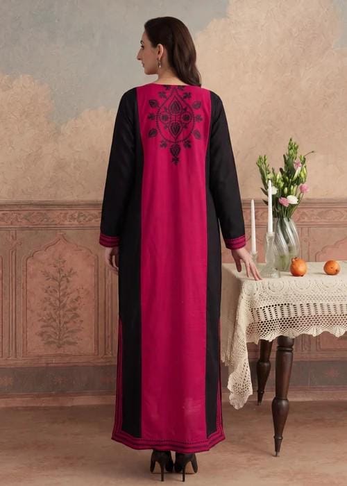 Embroidered Khaddar Kaftan Full Sleeves - Maroon & Black