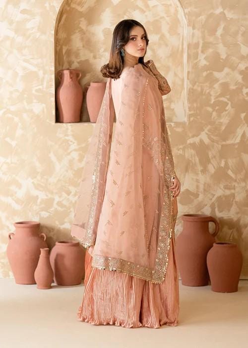 Embroidered Charmeuse Silk Sharara Suit - Pink