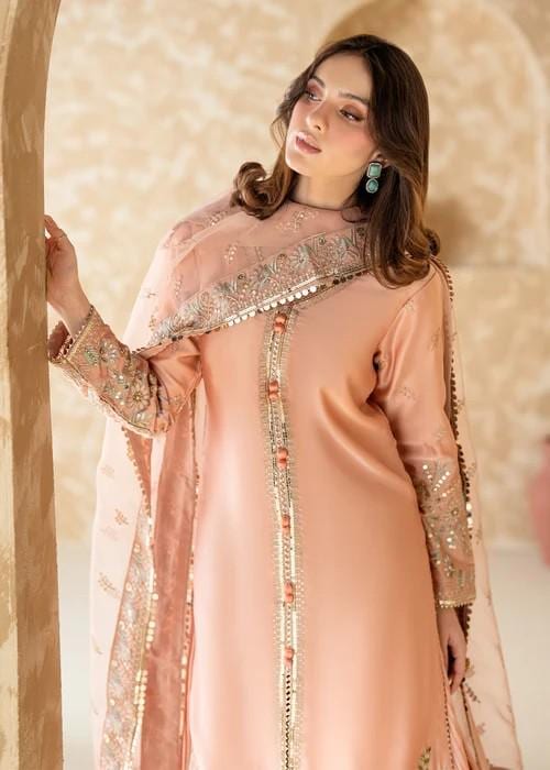 Embroidered Charmeuse Silk Sharara Suit - Pink