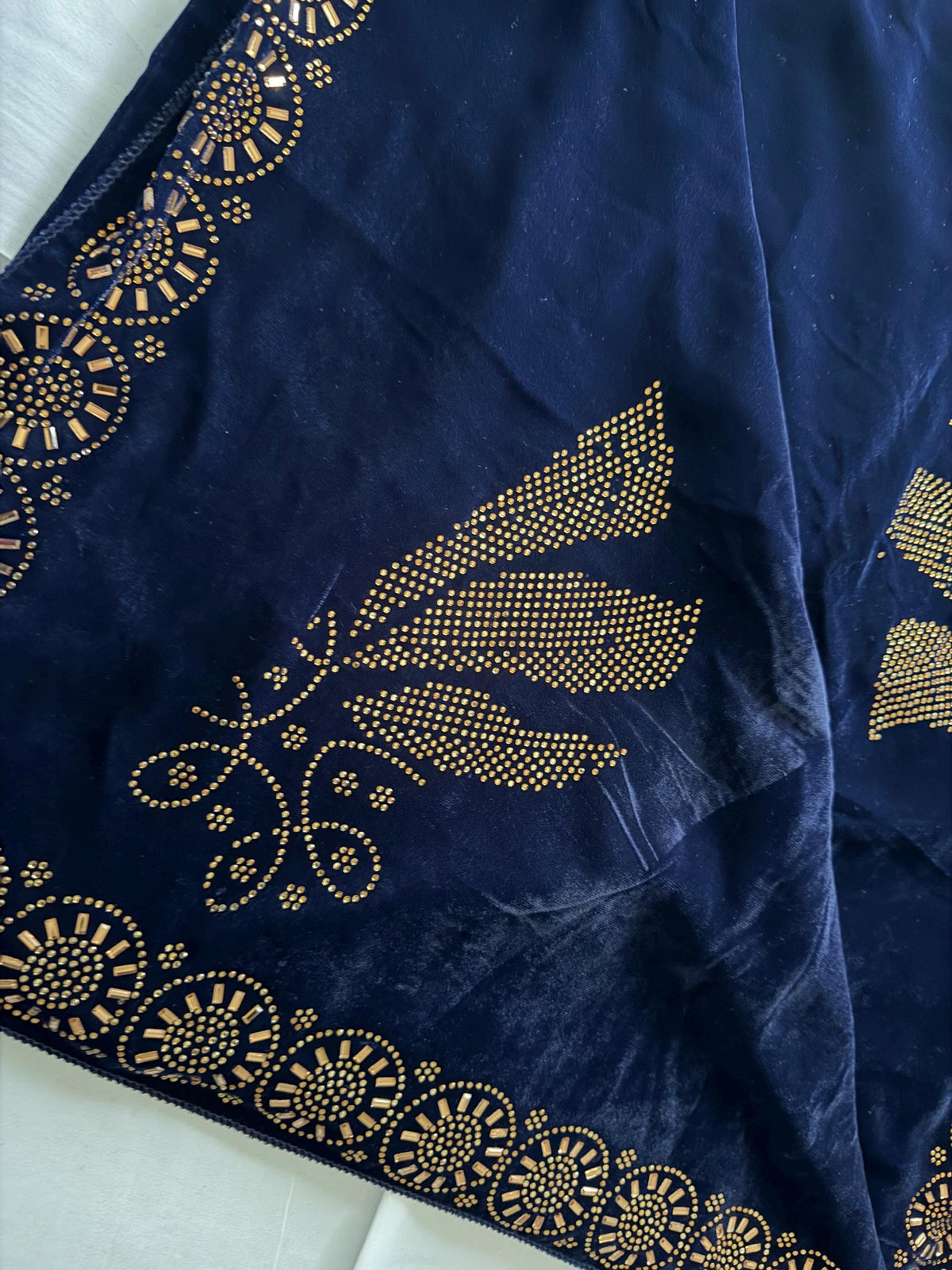 Embellished  Velvet Shawl / Dupatta - Dark Blue