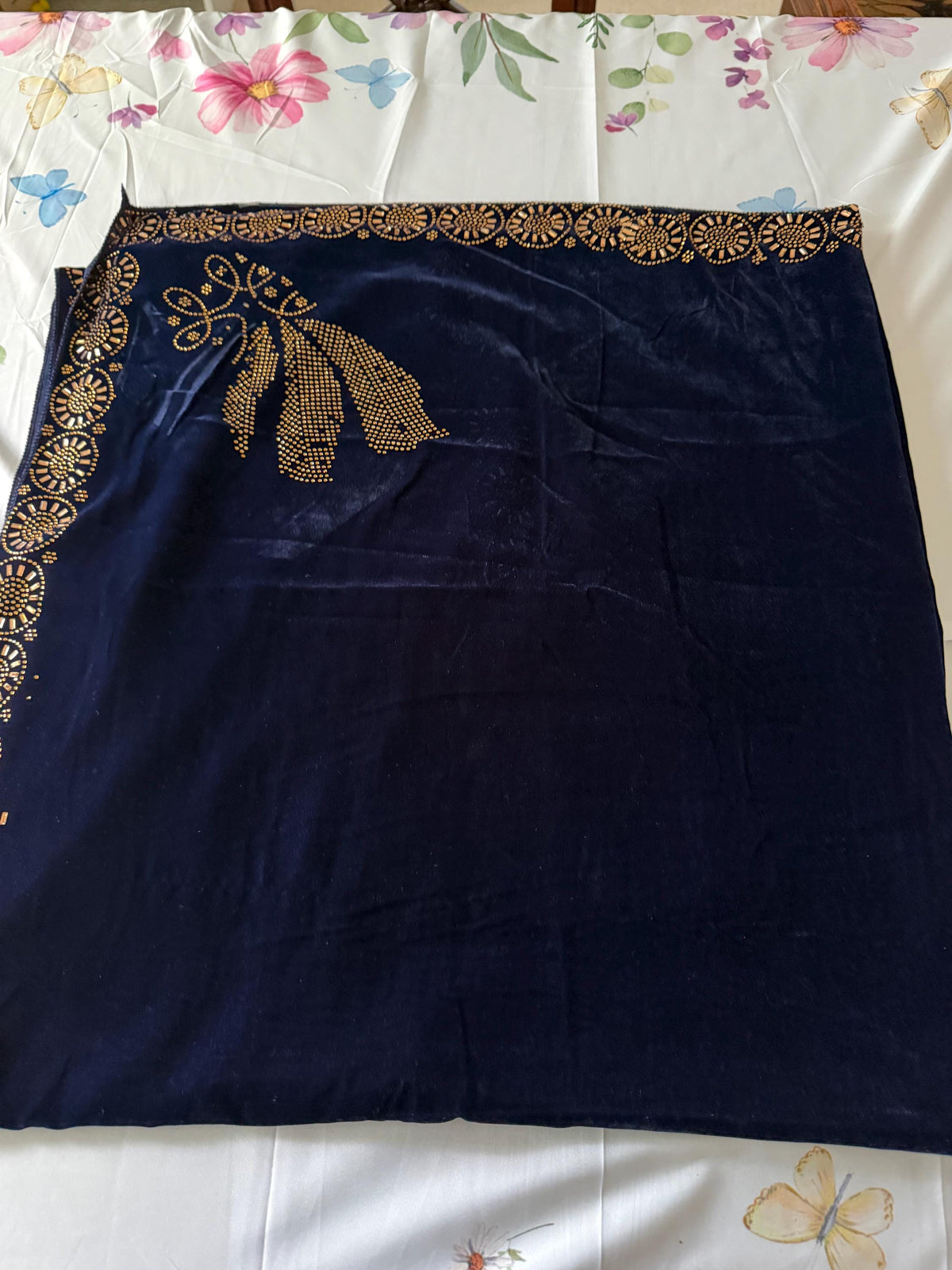 Embellished  Velvet Shawl / Dupatta - Dark Blue