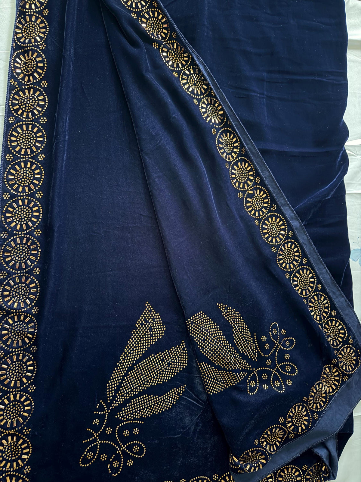 Embellished  Velvet Shawl / Dupatta - Dark Blue