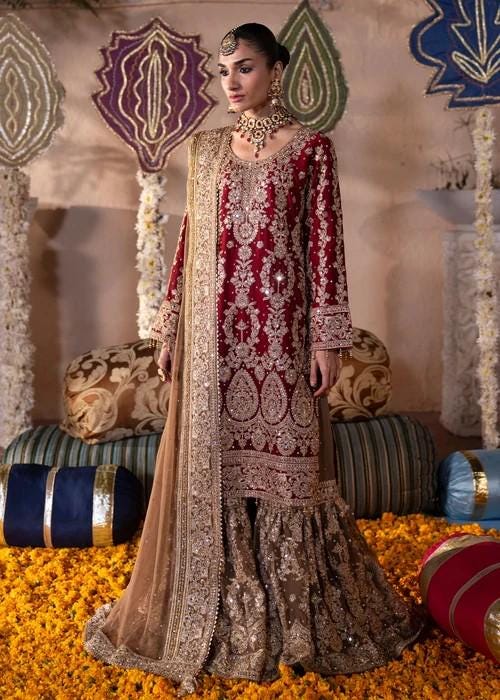 Embroidered Chiffon Gharara Suit