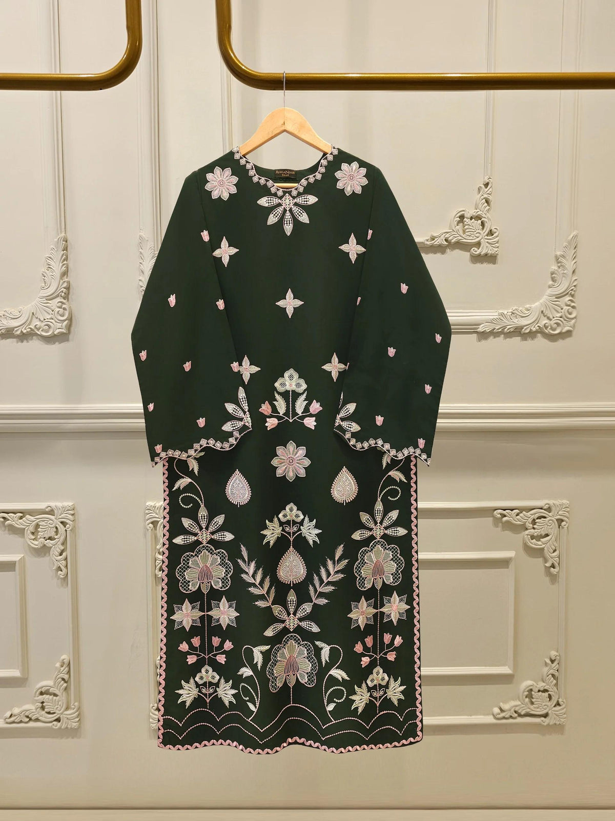 Agha Noor Embroidered Palazzo Lawn Suit - 2 piece - Dark Green